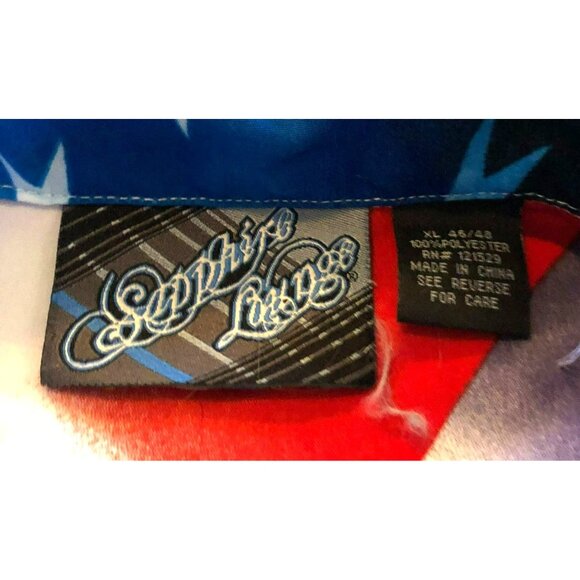 BIKER CHOPPER SHIRT SZ XL FLAG ALL OVER PRINT SAPHIRE LOUNGE BUTTON UP MENS - Picture 4 of 4